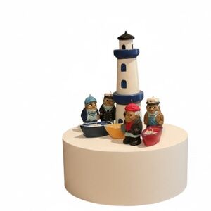 SEASHORE CANDLE SET,4 MATES, 4 BOATS, LIGHT HOUSE. NEW, NEVER USED